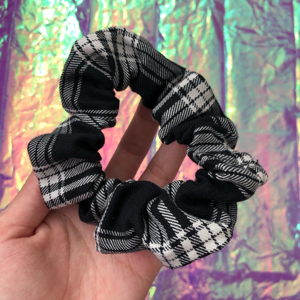 B&W Tartan Plaid Flannel Handmade Scrunchies